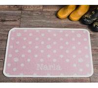 Personalised Extra Large Pet Feeding Mat | Machine Washable & Absorbent Carpet Pile | Non-Slip Backing | Polka Dot Pink