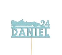 Personalised F1 Car Cake Topper Custom Formula 1 Racing Cake Topper Decoration Any Name and Age | Personalised Cake Topper with Custom Name & Age | Birthday Party Decoration | Sky Blue