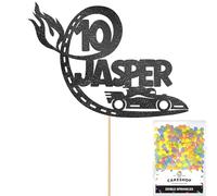 Personalised F1 Motor Racing Car Glitter Cake Topper - Black Custom Age & Name Glitter Cake Decoration and Sprinkles - Happy Birthday Decorations - Personalised Toppers for Cakes by Cakeshop