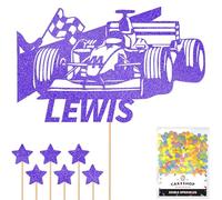 Personalised F1 Motor Racing Car Glitter Cake Topper - Bright Blue Custom Age & Name Glitter Cake Decoration and Sprinkles - Happy Birthday Decorations - Personalised Toppers for Cakes by Cakeshop