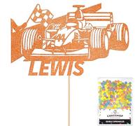 Personalised F1 Motor Racing Car Glitter Cake Topper - Copper Orange Custom Age & Name Glitter Cake Decoration and Sprinkles - Happy Birthday Decorations - Personalised Toppers for Cakes by Cakeshop