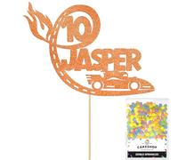 Personalised F1 Motor Racing Car Glitter Cake Topper - Copper Orange Custom Age & Name Glitter Cake Decoration and Sprinkles - Happy Birthday Decorations - Personalised Toppers for Cakes by Cakeshop