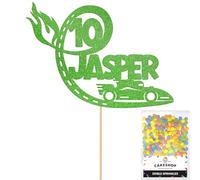Personalised F1 Motor Racing Car Glitter Cake Topper - Green Custom Age & Name Glitter Cake Decoration and Sprinkles - Happy Birthday Decorations - Personalised Toppers for Cakes by Cakeshop