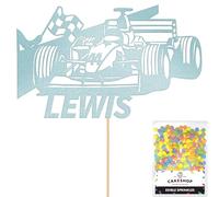 Personalised F1 Motor Racing Car Glitter Cake Topper - Light Blue Custom Age & Name Glitter Cake Decoration and Sprinkles - Happy Birthday Decorations - Personalised Toppers for Cakes by Cakeshop