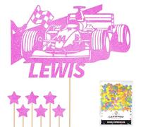 Personalised F1 Motor Racing Car Glitter Cake Topper - Light Pink Custom Age & Name Glitter Cake Decoration and Sprinkles - Happy Birthday Decorations - Personalised Toppers for Cakes by Cakeshop