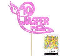 Personalised F1 Motor Racing Car Glitter Cake Topper - Light Pink Custom Age & Name Glitter Cake Decoration and Sprinkles - Happy Birthday Decorations - Personalised Toppers for Cakes by Cakeshop