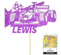 Personalised F1 Motor Racing Car Glitter Cake Topper - Purple Custom Age & Name Glitter Cake Decoration and Sprinkles - Happy Birthday Decorations - Personalised Toppers for Cakes by Cakeshop