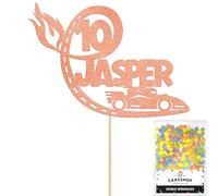 Personalised F1 Motor Racing Car Glitter Cake Topper - Rose Gold Custom Age & Name Glitter Cake Decoration and Sprinkles - Happy Birthday Decorations - Personalised Toppers for Cakes by Cakeshop
