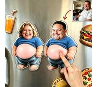 Personalised Face Squishy Belly Fridge Magnet, 2PCS Father's Day Custom Funny Fridge Magnets Gifts Sensory Anti-Collision Fridge Magnets with Soft Squeeze Dad Belly Squishy Stress Gift
