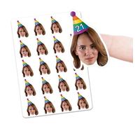 Personalised Face Stickers with Party Hat - Custom Die Cut Stickers - Funny Photo Sticker for Hen Parties, Stag Dos, Birthdays & Events - Upload Your Face (80)