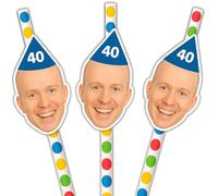 Personalised Face Straws - Custom Photo Cut-Outs with Optional Hats - Easy to Assemble - Fun Party Accessory for Hen Nights, Stag Dos, Birthdays & More (150pcs Polka Dot)