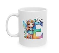 Personalised Fairy Coffee Mug, Rainbow Letter Design with Initial & Name, White Ceramic, 11 oz