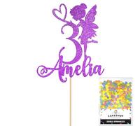 Personalised Fairy Gltter Cake Topper- Purple Any Custom Name & Age Glitter Cake Decoration and Sprinkles - Happy Birthday Decorations - Personalised Toppers for Cakes by Cakeshop