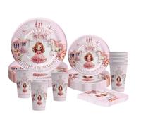 Personalised Fairytale Princess Party Tableware, Kids Girls Pink Castle Unicorns Plates Cups Napkins, Daughter Birthday Decorations Supplies Pack of 12
