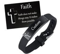Personalised Faith Cross Bracelet with Inspirational Wallet Card for Women Men, Custom Name Date Quotes Engraved Silicone Wristband Religious Reminder Christian Jewellery for Anniversary Birthday Pray