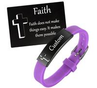 Personalised Faith Cross Bracelet with Inspirational Wallet Card for Women Men, Custom Name Date Quotes Engraved Silicone Wristband Religious Reminder Christian Jewellery for Anniversary Birthday Pray