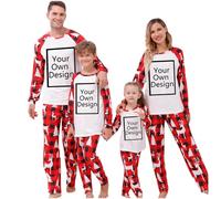 Personalised Family Christmas Pyjamas Set Matching Pajamas Set Vintage Red Plaid Elk Printed PJs Xmas Long Sleeve Loungewear Set Custom Pyjamas Set with Any Text and Photo Printing