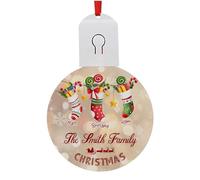 Personalised Family Christmas Tree Ornament, Christmas socks Design, Christmas Led Baubles, Acrylic Round LED Light Comes With battery, With Multi Color Settings.
