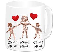 Personalised Family Gifts - Mummy Mug with 2 Kids - Birthday Christmas Mother's Day Gifts Present for Mum Grandmother Nana