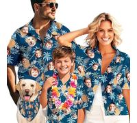 Personalised Family Hawaiian Shirt with Custom Photo, Matching Aloha Shirts for Family Reunion, Tropical Beach Holiday, Cruise or Summer Party, Shirts for Men, Women & Kids