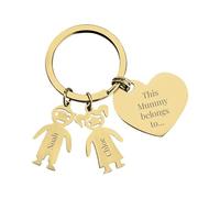 Personalised Family Keyring Gift - “This Mummy Belongs To…” - Custom Name Charms from Kids - Heart Keychain for Mum, Nanny, Grandma - Birthday, Mother’s Day, Gift for Her (Gold)