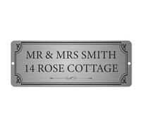 Personalised Family Name and Address Sign - 20 x 7.5 cm Brushed Silver Aluminium Plaque - Optional Screw Holes or Adhesive Stickers - Custom Outdoor House, Caravan or Gate Sign