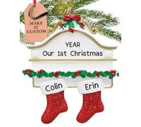 Personalised Family of 2 Ornament 2025 - Fast & Free 24h Customisation - Christmas Ornaments for Tree - Custom Gift Wrapped Red Stockings on Mantle Keepsake for Two Persons