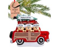 Personalised Family of 3 Ornament 2025 - Fast & Free 24h Customisation - Car Christmas Ornaments for Tree - Custom Gift Wrapped Bears in Red SUV Keepsake for Three Persons