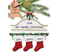 Personalised Family of 3 Ornament 2025 - Fast & Free 24h Customisation - Christmas Ornaments for Tree - Custom Gift Wrapped Red Stockings on Mantle Keepsake for Three Persons