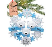 Personalised Family of 3 Ornament 2025 - Fast & Free 24h Customisation - Polar Bear Christmas Ornaments for Tree - Custom Gift Wrapped Winter Snowflakes Keepsake for Three Persons