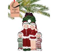Personalised Family Of 4 Ornament 2025 - Fast & Free 24h Customisation - Christmas Ornaments for Tree - Custom Gift Wrapped Santa Hat & Pajamas Keepsake for Four Persons