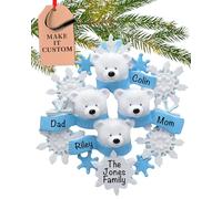 Personalised Family of 4 Ornament 2025 - Fast & Free 24h Customisation - Polar Bear Christmas Ornaments for Tree - Custom Gift Wrapped Winter Snowflakes Keepsake for Four Persons