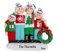 Personalised Family of 4 Ornament 2025 - Fast & Free 24h Customisation - Ugly Sweater Christmas Ornaments for Tree - Custom Gift Wrapped Xmas Keepsake for Four Persons