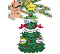 Personalised Family of 4 Ornament 2026, Glittery Tree with Heart Baubles | 23h Customised Green Christmas Tree Ornaments, Custom 4 Persons Keepsake Gift from Grandparents, Parents, Friends