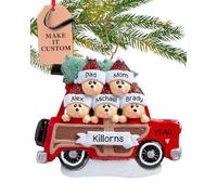 Personalised Family of 5 Ornament 2025 - Fast & Free 24h Customisation - Car Christmas Ornaments for Tree - Custom Gift Wrapped Bears in Red SUV Keepsake for Five Persons