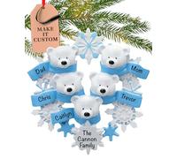 Personalised Family of 5 Ornament 2025 - Fast & Free 24h Customisation - Polar Bear Christmas Ornaments for Tree - Custom Gift Wrapped Winter Snowflakes Keepsake for Five Persons