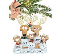 Personalised Family of 5 Ornament 2025 - Fast & Free 24h Customisation - Reindeer Christmas Ornaments for Tree - Custom Gift Wrapped Funny Xmas Keepsake for Five Persons