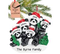 Personalised Family of 5 Ornament 2026, Pandas in Santa Hats