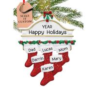 Personalised Family of 6 Ornament 2025 - Fast & Free 24h Customisation - Christmas Ornaments for Tree - Custom Gift Wrapped Red Stockings on Mantle Keepsake for Six Persons