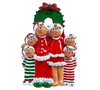 Personalised Family of 6 Ornament 2025 - Fast & Free 24h Customisation - Ethnic Christmas Ornaments for Tree - Custom Gift Wrapped Santa Hat Keepsake for Six Persons