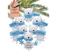 Personalised Family of 6 Ornament 2025 - Fast & Free 24h Customisation - Polar Bear Christmas Ornaments for Tree - Custom Gift Wrapped Winter Snowflakes Keepsake for Six Persons