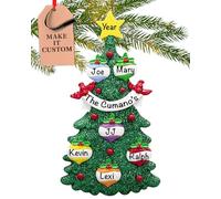 Personalised Family of 6 Ornament 2026, Glittery Tree with Heart Baubles | 23h Customised Green Christmas Tree Ornaments, Custom 6 Persons Keepsake Gift from Grandparents, Parents, Friends