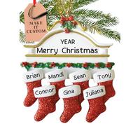 Personalised Family of 7 Ornament 2025 - Fast & Free 24h Customisation - Christmas Ornaments for Tree - Custom Gift Wrapped Red Stockings on Mantle Keepsake for Seven Persons