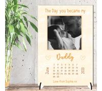 Personalised Family Plaque for Dads with Own Photo - The Day You Became My Daddy Design with Calendar & Hearts for Father’s Day & Birthdays (Yellow, MDF Wood - A5-21cm x 15cm)