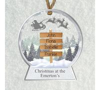 Personalised Family Signpost Small Snowglobe Bauble Plaque - Custom Names Ornament for Christmas Tree Decor with Sleigh & Trees - Festive Keepsake for Mums, Dads & Grandparents (4 Sign posts)