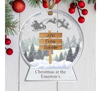 Personalised Family Signpost Small Snowglobe Bauble Plaque - Custom Names Ornament for Christmas Tree Decor with Sleigh & Trees - Festive Keepsake for Mums, Dads & Grandparents (3 Sign posts)