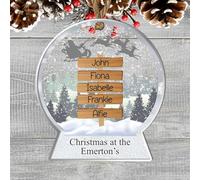 Personalised Family Signpost Small Snowglobe Bauble Plaque - Custom Names Ornament for Christmas Tree Decor with Sleigh & Trees - Festive Keepsake for Mums, Dads & Grandparents (5 Sign posts)
