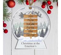 Personalised Family Signpost Small Snowglobe Bauble Plaque - Custom Names Ornament for Christmas Tree Decor with Sleigh & Trees - Festive Keepsake for Mums, Dads & Grandparents (6 Sign posts)