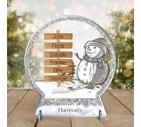 Personalised Family Snowman Signpost Snowglobe 2D Plaque - Custom Acrylic Freestanding Decoration with Family & Children's Names - Upto 6 Sign Posts (Silver, 6 Sign posts)