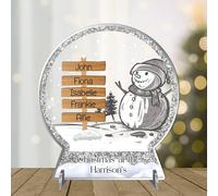 Personalised Family Snowman Signpost Snowglobe 2D Plaque - Custom Acrylic Freestanding Decoration with Family & Children's Names - Upto 6 Sign Posts (Silver, 5 Sign posts)
